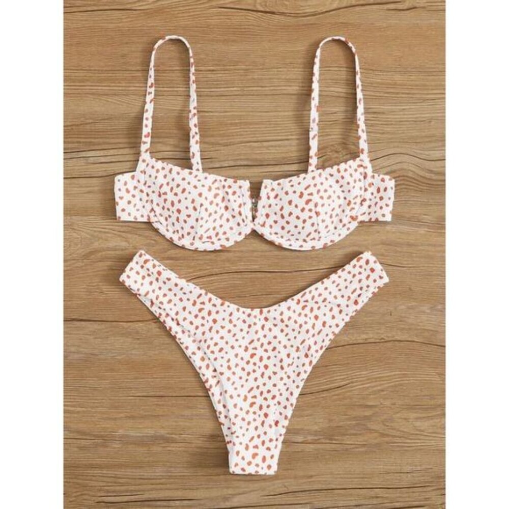 V Wired Dalmatian Underwire Swimsuit Bikini Set Sz S